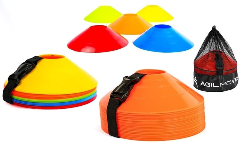 AgilMove Flexible Soccer Cones (Set of 60/50/40/25) with Mesh Bag & Strap, Sports Cones for Soccer, Basketball, Football Training Equipment, Agility Soccer Cones for Drills Training - Image 1